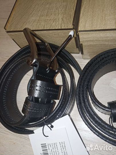 Мужской ремень натур кожа в коробке 110-115 см