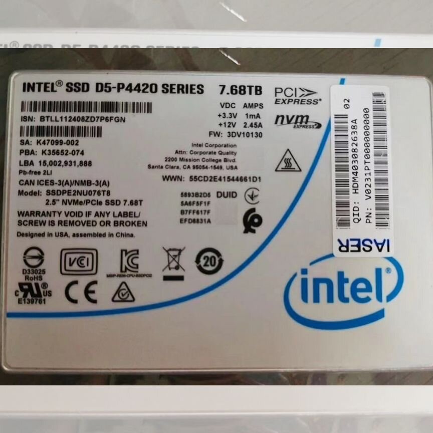 [P4420] Ssd Intel 7.68тб D5- Series Ssdpenu076t8 P4420