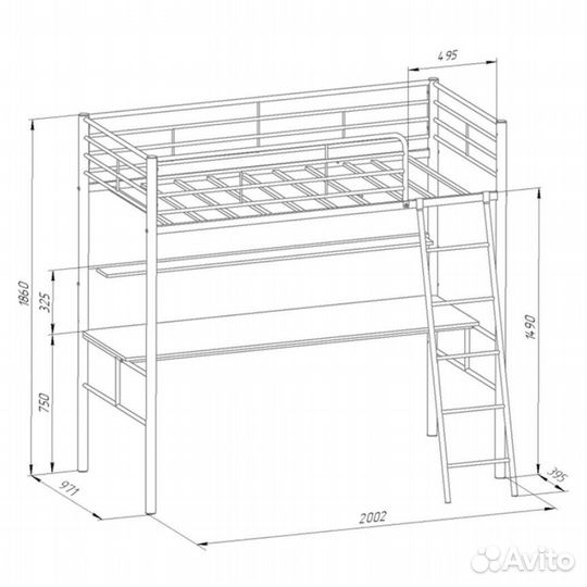 Кровать-чердак с рабочим местом