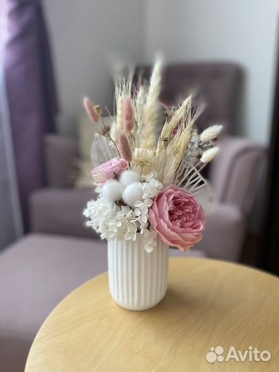 Стабилизированные цветы, мох, сухоцветы, гипс