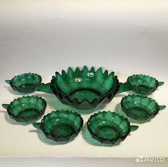 Десертный набор зеленое стекло ар деко Германия
