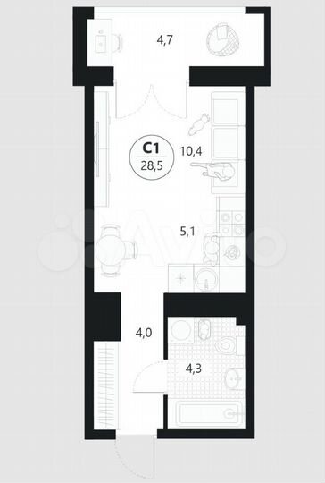 Квартира-студия, 28,5 м², 16/22 эт.