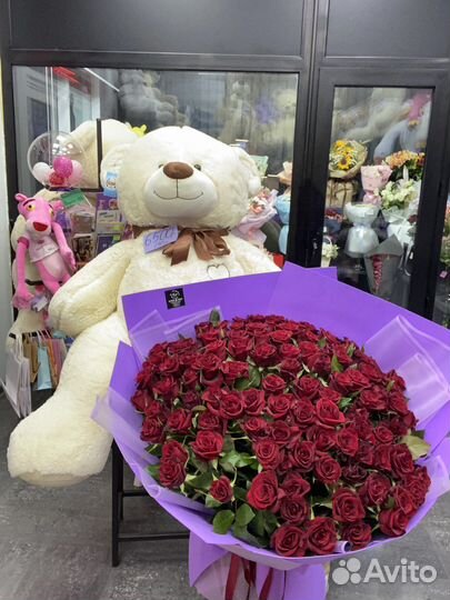 Роза 101 51 31 Букет роз Игрушки Доставка Роз