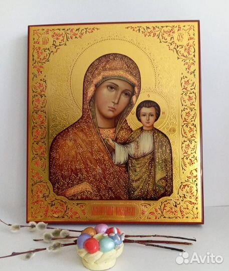 Рукописная икона Казанская икона Божией Матери