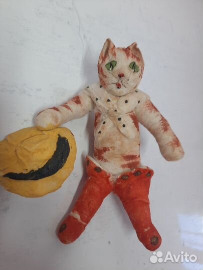 Елочная игрушка СССР ватная Кот в сапогах 1930-40г