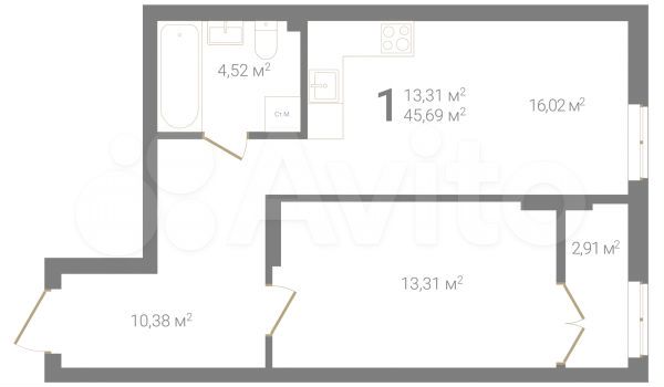 1-к. квартира, 45,7 м², 3/23 эт.