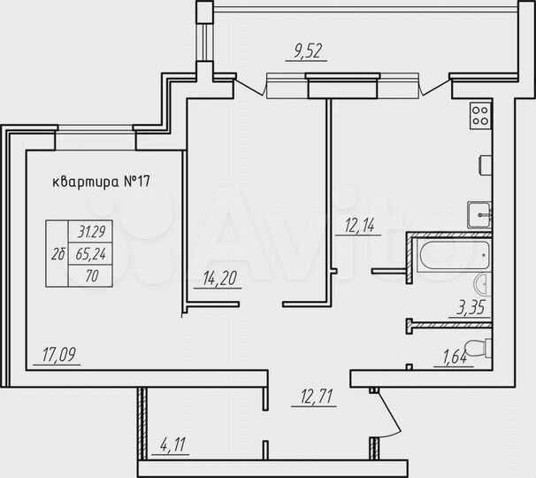 2-к. квартира, 70 м², 4/5 эт.