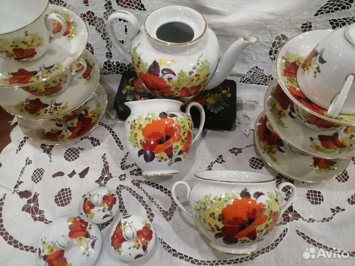 Чайный сервиз цветы юга, ручная роспись, лфз