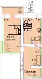 1-к. квартира, 42,4 м², 2/9 эт.