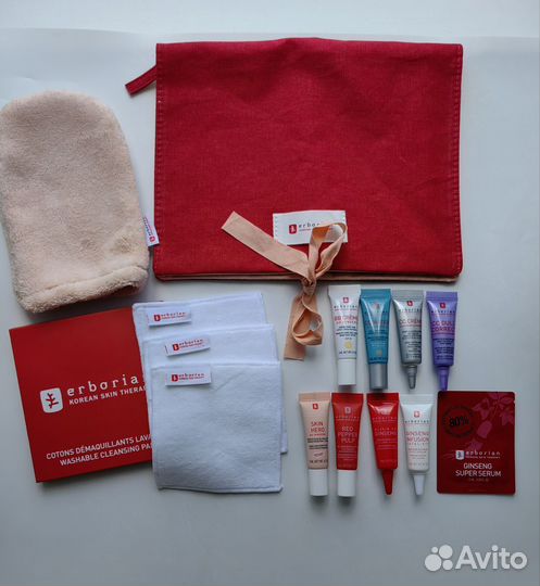 Набор Erborian косметичка салфетки варежка крем