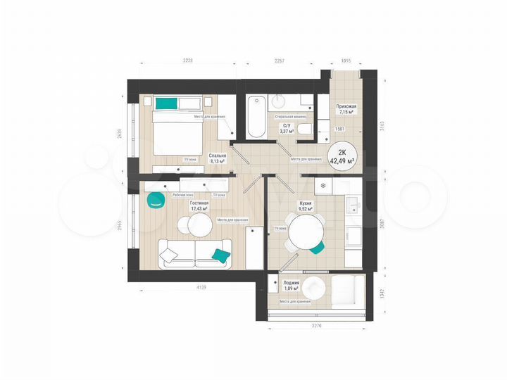 2-к. квартира, 42,4 м², 25/27 эт.