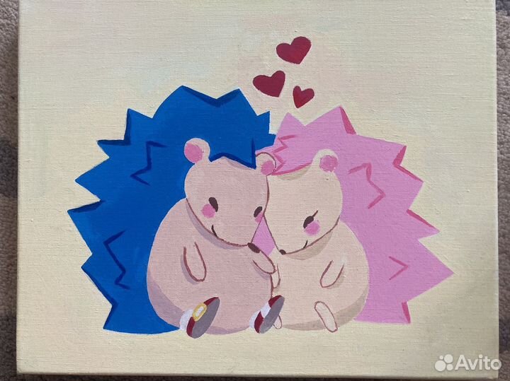 Картина ежики Соник и Эми Роуз 24 на 30 см акрил