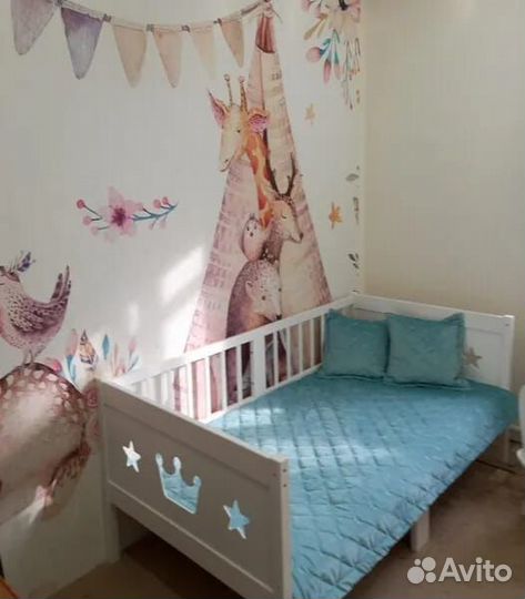 Кроватка Лисенок высокий борт от 2х лет из натурал