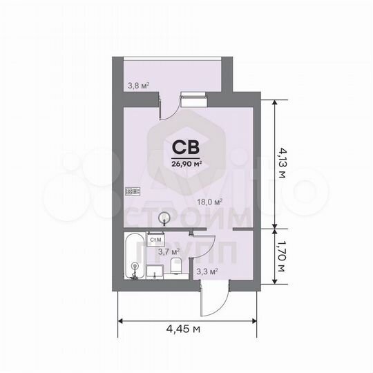 Квартира-студия, 26,9 м², 2/9 эт.