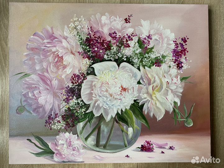 Картина маслом. Пионы