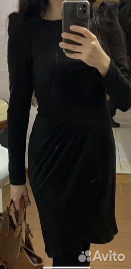 Платье черное плотный велюр 42