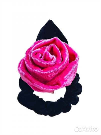 Роза на резинке розовая, бархат