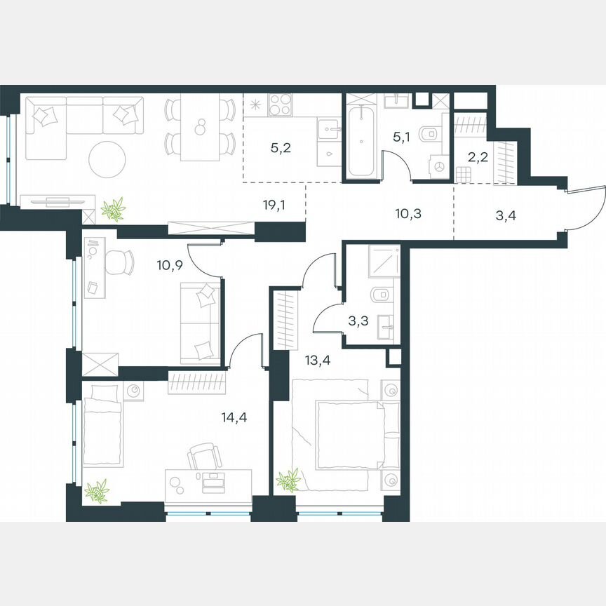 4-к. квартира, 87,3 м², 6/48 эт.