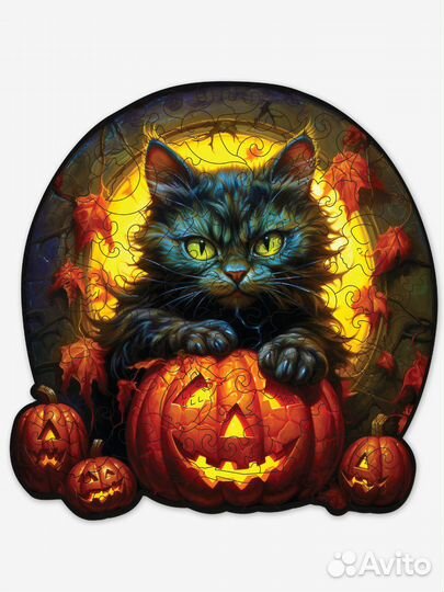Пазл для детей и взрослых/Хэллоуин кот/головоломка