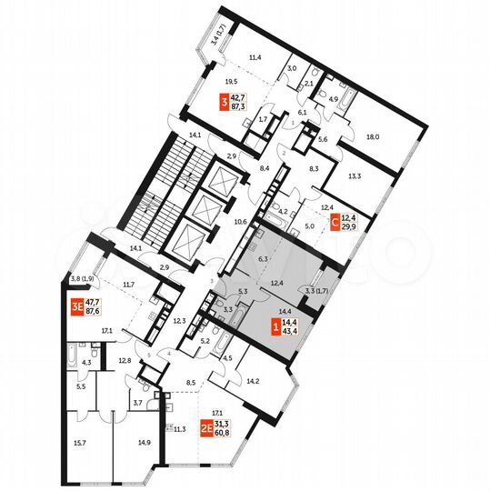 1-к. квартира, 43,4 м², 28/47 эт.