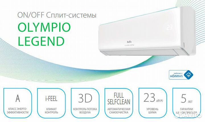 Кондиционеры Ballu Olympio legend NEW 2023 BSW-18H