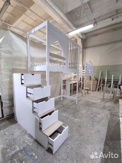 Детская Эко кровать чердак домик