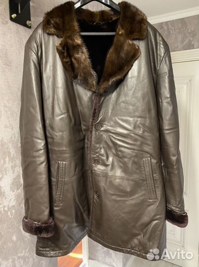 Мужская Кожаная Дубленка с натуральным мехом