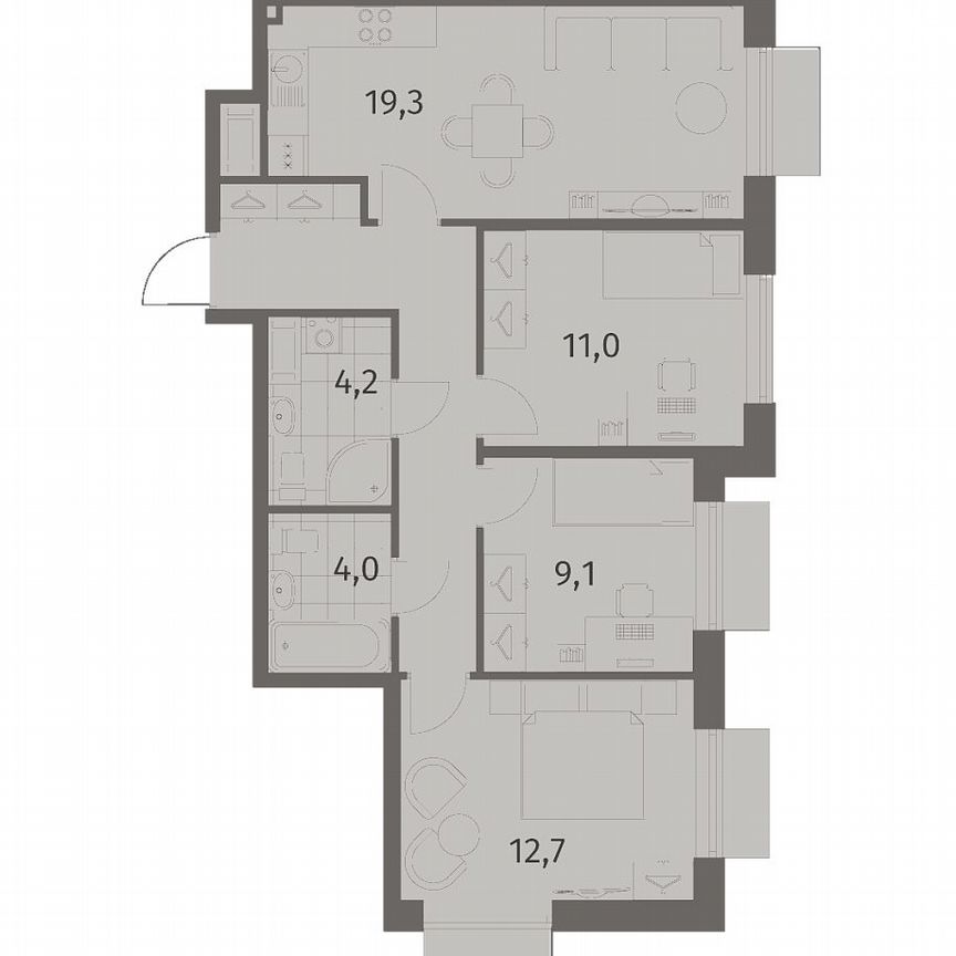 3-к. квартира, 71,3 м², 7/8 эт.