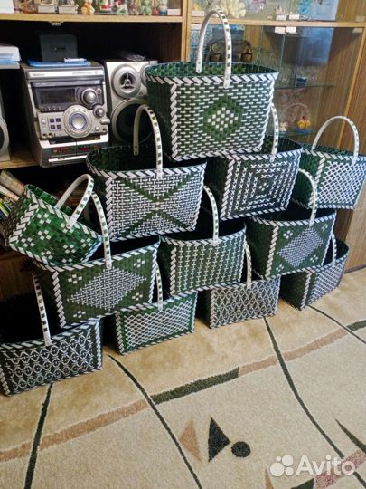 Cумка пляжная и корзины из упаковочной ленты