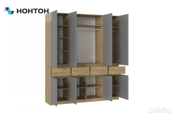 Шкаф 4-створчатый Бостон дуб крафт золотой / серый шифер