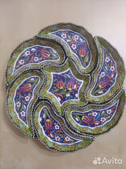 Блюдо расписное 32 см с фигурными тарелками