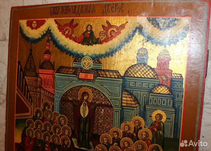 Старая икона Непроходимая Дверь 50*41*4 золото