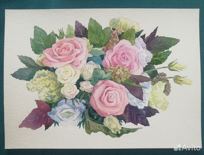 Нежный акварельный букет с розами