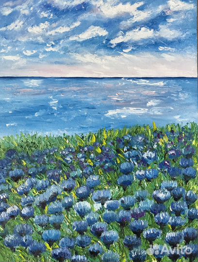 Картина маслом летний пейзаж у реки