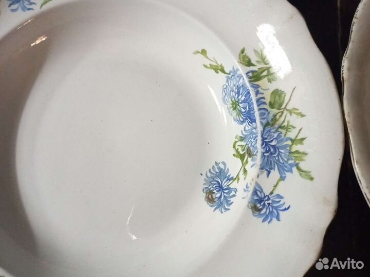 Фарфор 30-е г. Голубые хризантемы