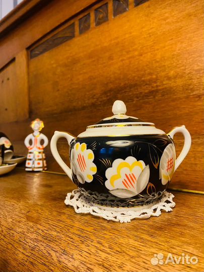 Чайная пара СССР Хлопок на черном Вербилки