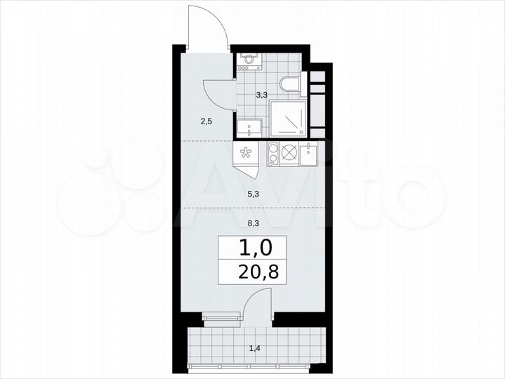 Квартира-студия, 20,8 м², 12/14 эт.