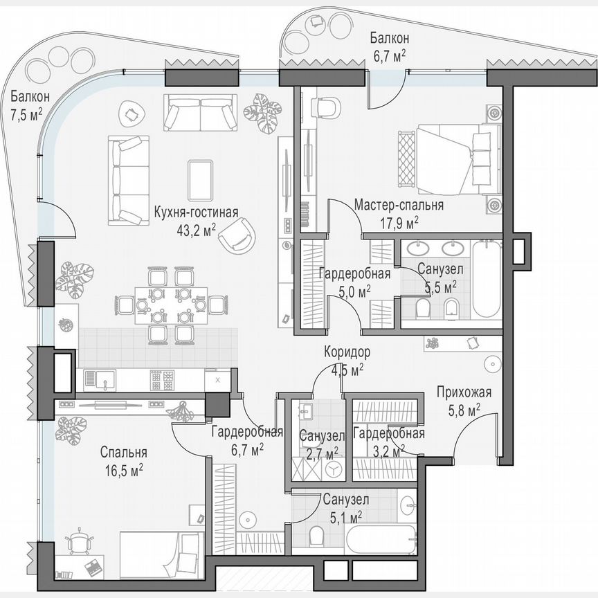 2-к. квартира, 130,3 м², 8/14 эт.
