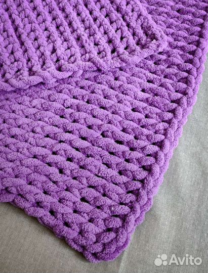 Плед детский плюшевый вязаный новый