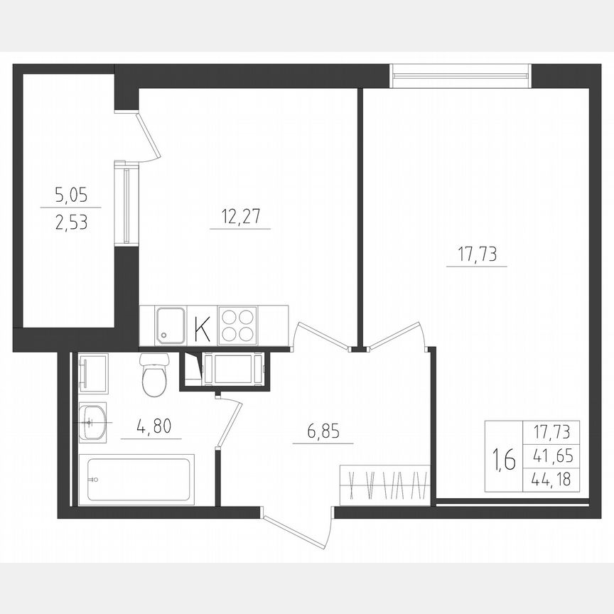 1-к. квартира, 44,2 м², 7/8 эт.