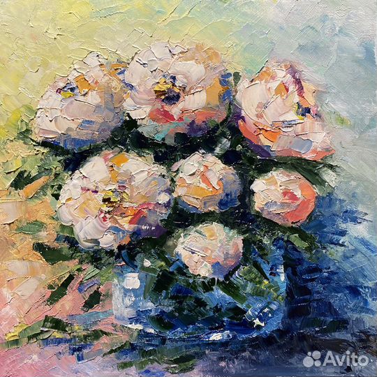 Картина маслом «Оптимистические пионы»