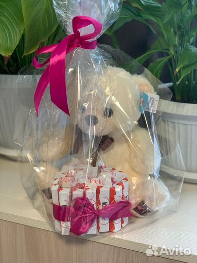 Сладкий букет-Плюшевый мишка с сердцем