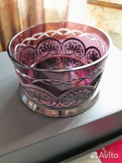 Конфетница, стекло, мельхиор