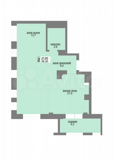 2-к. квартира, 56,3 м², 27/31 эт.
