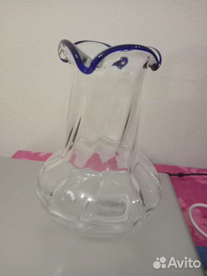 Винтажная ваза с фигурным кобальтовым бортом СССР