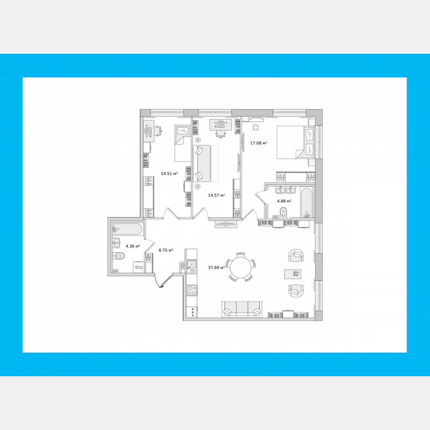 3-к. квартира, 98,8 м², 1/14 эт.