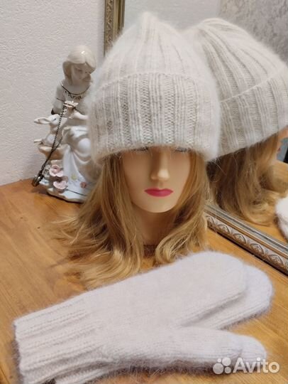 Шапка и варежки пух норки