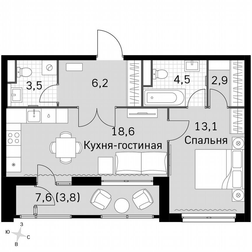1-к. квартира, 52,6 м², 38/38 эт.
