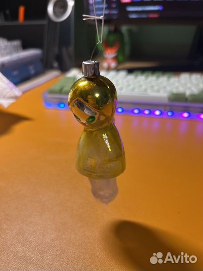 Елочная игрушка СССР из стекла Балерина желтая