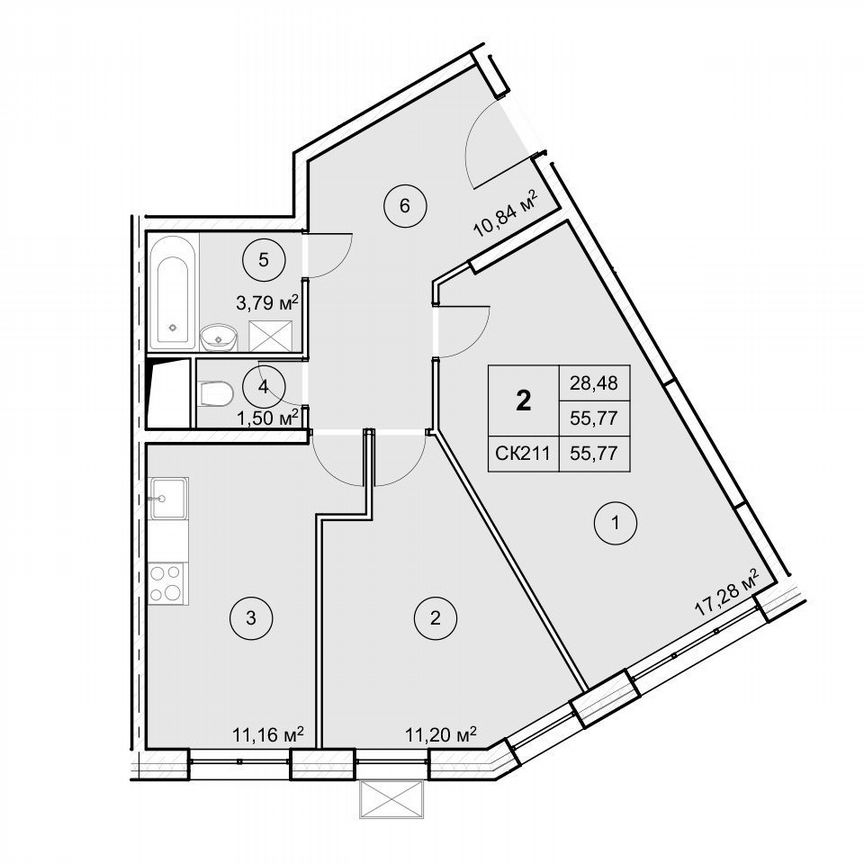 2-к. квартира, 55,8 м², 4/12 эт.